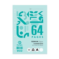 Olympic ECO B864 Binder Book A4 7 Hole Punched 8mm With Red Margin 64 Page