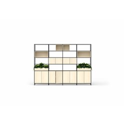OLG Rhodes Modular Shelving 4 Bay 3360W x 455D x 2400mmH Nordic Maple Black Frame